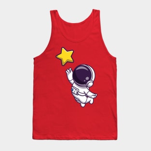 Astronaut Floating And Holding Star Cartoon Tank Top